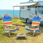Tangkula Backpack Beach Chair with Table, 5-Position Lay Flat Beach Chairs with Cooler Bag, 2 Cup Holders, Towel Bar, Lightweight Low Folding Beach Chair with Backpack Straps