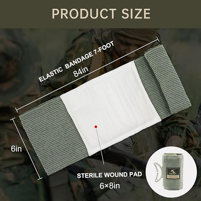 Israeli Style Emergency Bandage, Multifunctional First Aid Device Compression Trauma Wound Dressing for Emergency Combat Shooting Self Rescue Medical Trauma Kit (Two 6-inch)
