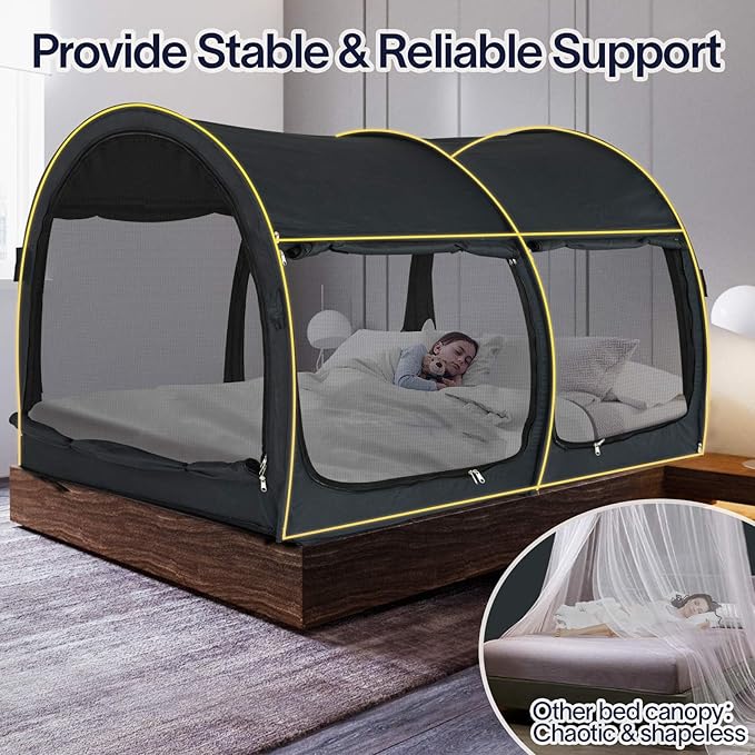 Alvantor® Bed Canopy Bed Tents 2-in-1 Dream Tents Privacy Space Twin Size Sleeping Tents Indoor Pop Up Portable Frame Curtains Breathable Gray Cottage Reducing Light & Air Ventilation