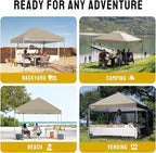 CROWN SHADES 8x8 Pop Up Canopy - Beach Tent with One Push Setup - Easy Outdoor Sun Shade for Events, Parties, Camping - Gazebo with STO-N-Go Cover Bag, Silver Coated Top, Beige