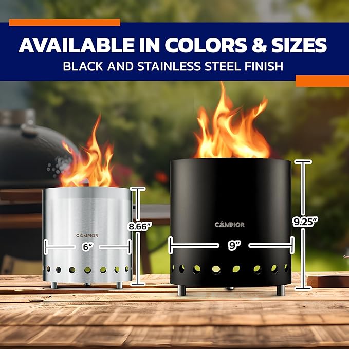 Wood Burning Fire Pit Stove - Smokeless Outdoor Stove for Wood Fires, Camping, Cooking, and Garden Gatherings, Durable, Stainless Steel with Removable Ash Pan, with Stand and Black Carry Bag