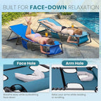 FUNDANGO 4 in 1 Tanning Chair with Face Hole & Canopy Shade, 400lbs Beach Lounge Chair with Side Table Chaise Lounge Chairs for Patio, Pool, Lawn, Sunbathing, 5-Position Adjustable Sun Lounger,Cyan