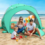 Beach Tent Sun Shelter, Sun Shelter for 1-3 Person, Beach Shade Tent, Beaches Shade with 2 Zippered Doors, Portable Tents for Camping Fishing, Green