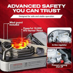 Chef-Master 90011 Butane Countertop Stove, 10 000 BTU Portable with Carry Case, High Performance, Piezo Ignition, Brass Burner, Safety Stop