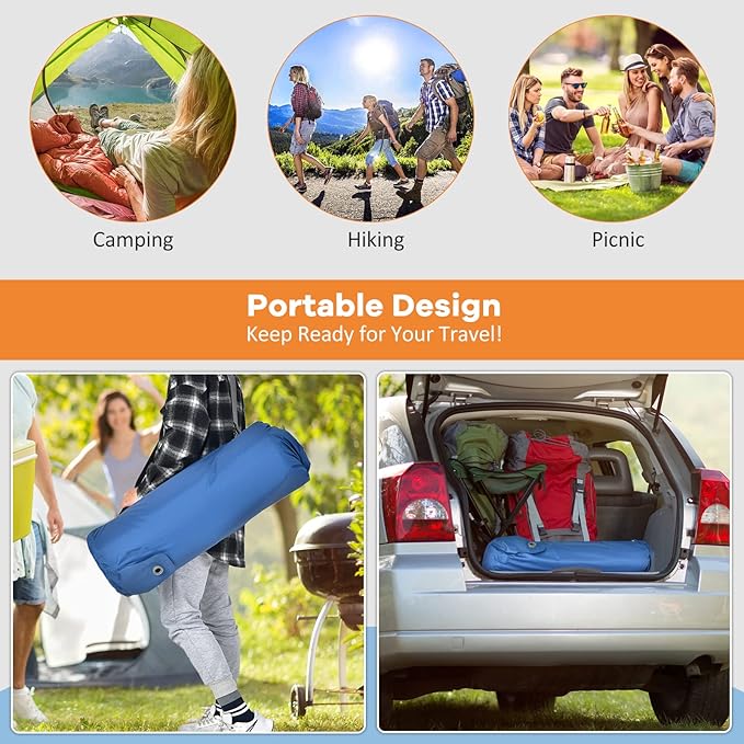 BestComfort Sleeping Pad for Camping with 2-in-1 Air Pump Sack Carry Bag, 4inch Inflatable Camping Mattress for Backpacking Hiking Car Traveling, Waterproof Ultralight Camping Sleeping Mat, Blue