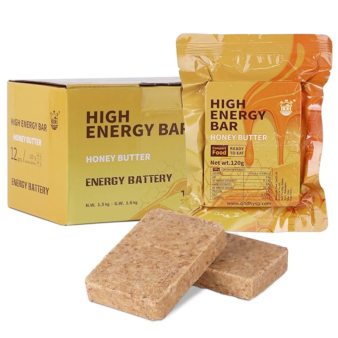 Emergency Food Supply - Honey Butter Hardtack, Mre Meals Military 2025, Emergency Meals Survival Bars, Camping Hiking Survival Food High Calorie Bars, 12 Count, Long Shelf Life