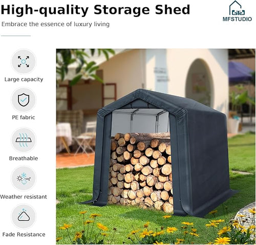 6x10ft Storage Sheds, Outdoor Portable Carport Shelter Garages Heavy Duty Canopy with Rolled up Zipper Doors, Outside Utility Shed Garage Tent for Motorcycle, Bicycles and Camping Tools