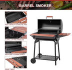 Royal Gourmet CC1830V 30 Barrel Charcoal Grill with Wood-Painted Side Front Table, 627 Square Inches Cooking Space, for Outdoor Backyard, Patio and Parties, Black