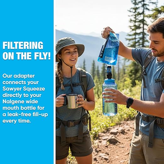 Water Filter Adapter for Sawyer Squeeze and Nalgene Wide Mouth Bottles – Quick‑Connect, Leak‑Proof, Lightweight Hydration System Connector for Camping, Hiking, Backpacking, and Outdoor Gear