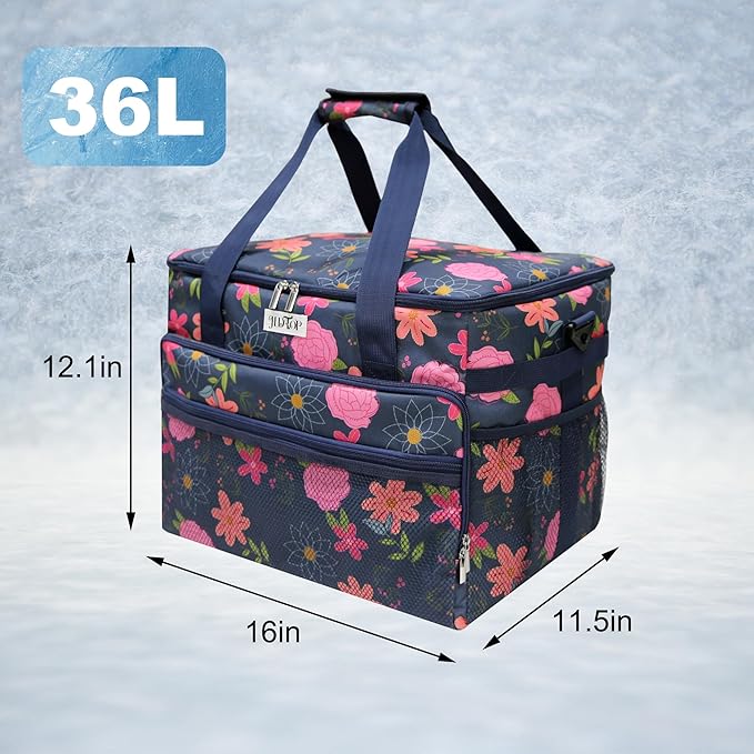 Soft Cooler Bag Floral 40 Cans, Collapsible Insulated Large Lunch Bag for Women, Portable Storage for Camping Travel Picnic BBQ Beach