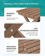 SERWALL Folding Outdoor Side Table Set of 4, Small Adirondack Side Table, Brown