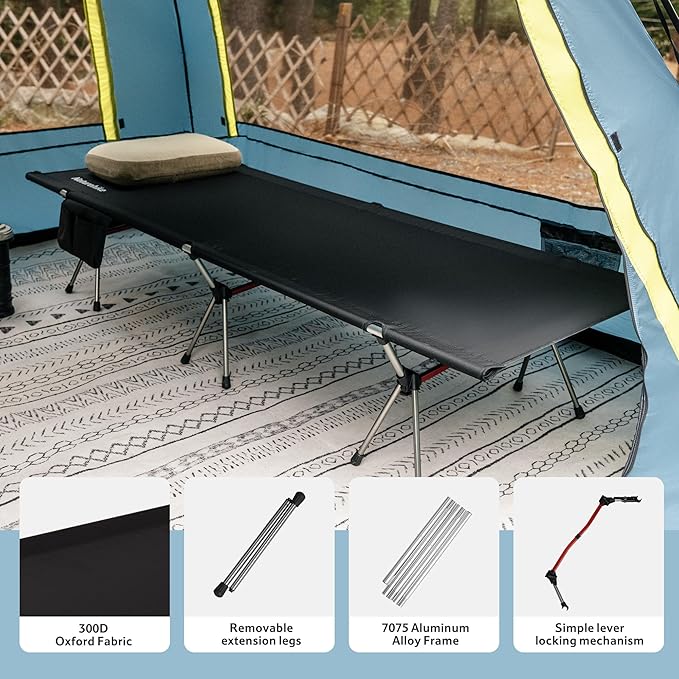 Naturehike ArmyWild Folding Camping Cot, Height Adjustable Ultralight Backpacking Cot, Portable Camping Bed for Camping Hiking Travel Home