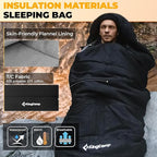 KingCamp 3-in-1 Sleeping Bag for Adults Cold & Warm Weather, XL Size for Big & Tall Individuals, Waterproof, Flannel Lining, Extra Length-Ideal for Camping & Backpacking