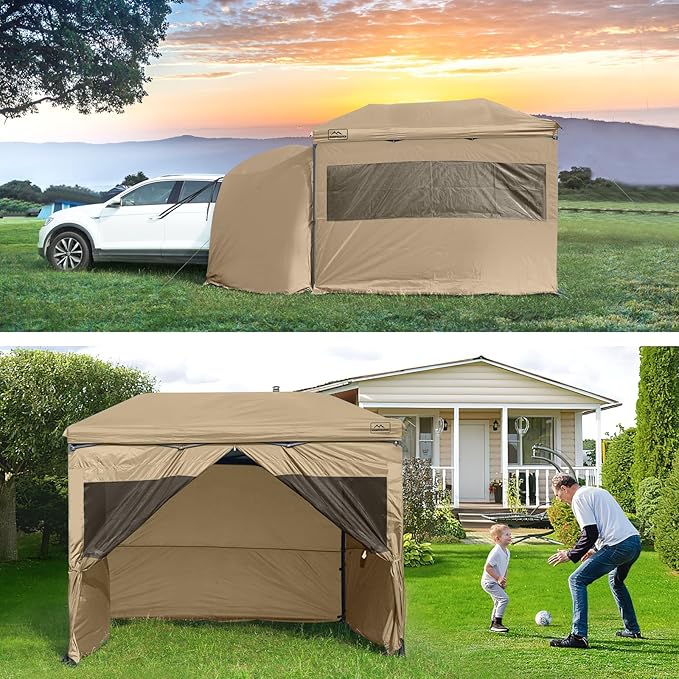 KAMPKEEPER 5pcs Sidewalls for 10X10 Commercial Instant Canopy Tent, Converts Canopy into Tent for Camping with Removable SUV Tailgate - Khaki (Canopy Pole/Shelter NOT Included)