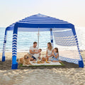 Zeraty Beach Cabana 8'×8', Portable Beach Canopy with Side Wall, Easy Pop Up UPF 50+ Silver-Coated Beach Tent Sun Shelter, Wind Resistant Adjustable Height Beach Umbrella Tent for Family, Navy Blue