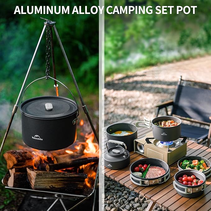 Naturehike Camping Cookware Set Mess Kit for Backpacking Gear, Camp Cooking Set, Camping Pots and Pans Set for Outdoor Backpacking Camping Hiking Picnic