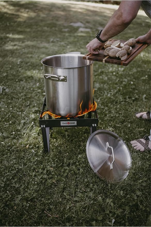 GasOne B-5200K Outdoor Cooker with High Pressure Steel Braided Hose Propane Burner Camp Stove