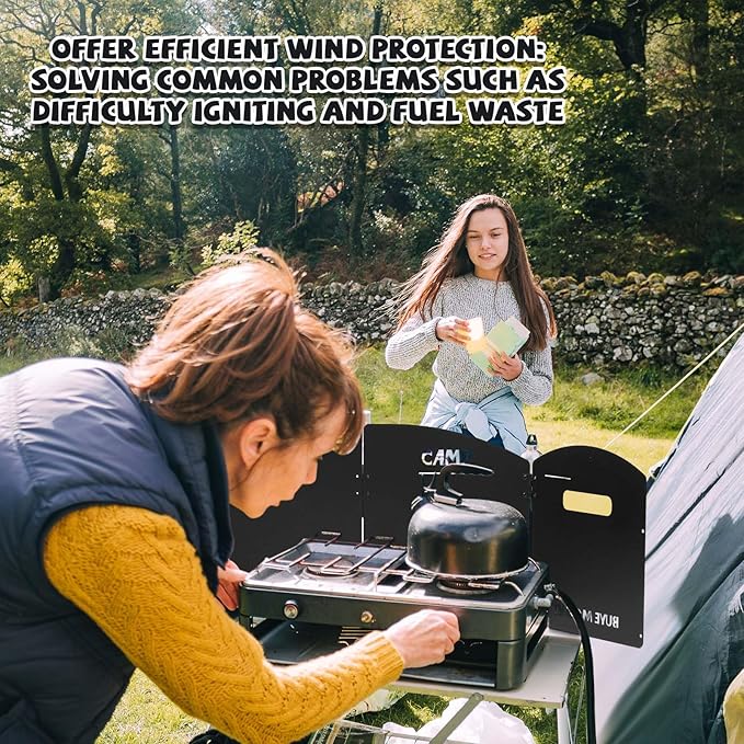 Heavy-Duty Carbon Steel Camp Stove Windscreen with Top Shelf, 4 Panel Folding Wind Shield for Gas Stove, Portable Wind Blocker for Outdoor Camping Cooking