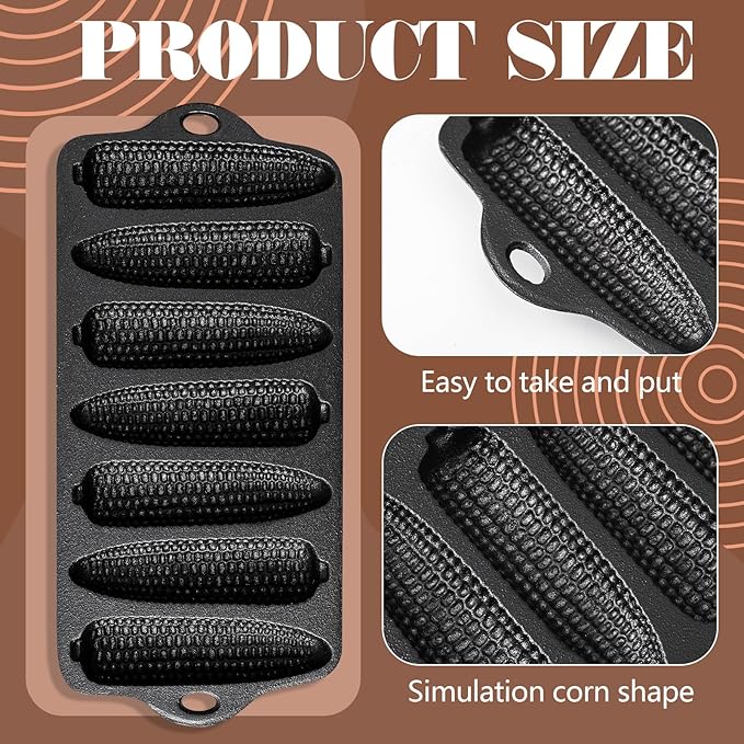 2 Pcs Cast Iron Corn stick Pan Corn Bread Molds with 7 Corncob Sticks Cornbread Loaf Cakes Corndog Baking Compatible with Oven, Stovetop, Grill, and Campfires