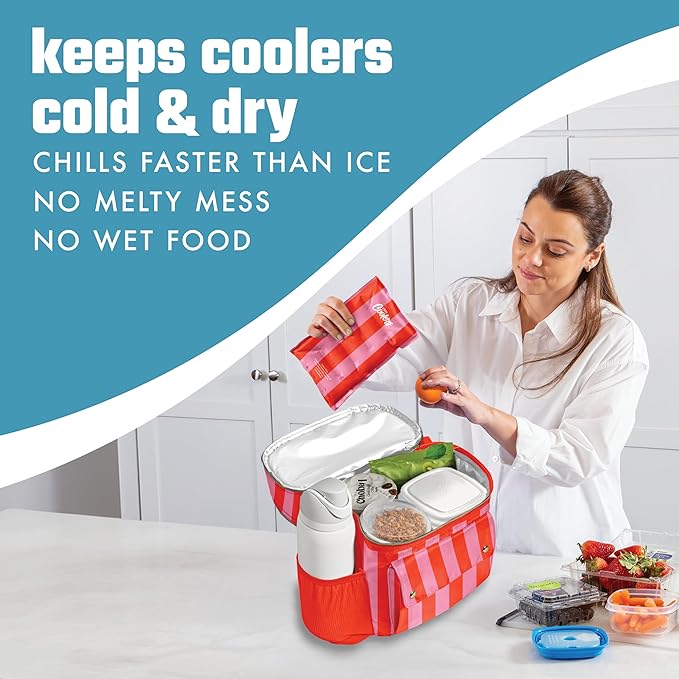 Cool Coolers Reusable XL Soft Ice Packs for Coolers, Long-Lasting Lunch Box Ice Pack, High Performance Quick Freeze, 2Pk, Pink & Orange Stripe