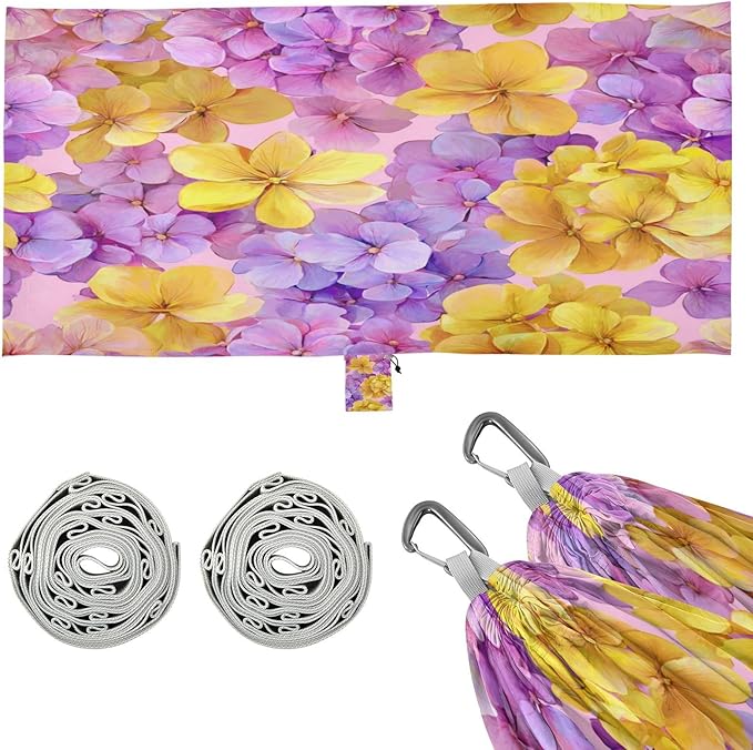 Hydrangea Flower Montage Art Camping Hammock Portable Hammocks 500 lb Upgraded Thickened with Tree Straps and Attached Carry Bag,Perfect for Outdoor,Indoor,Beach,Camping,Travel