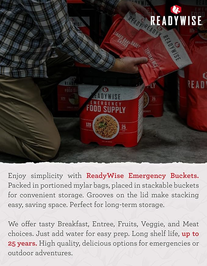 ReadyWise Emergency Food Supply - 360 Servings, 3 Buckets, Freeze Dried & Dehydrated Package of Long Term Meals, Survival Kit for Camping, Prepper Food Storage Supplies, up to 25 Year Shelf Life