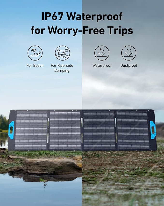 Anker SOLIX PS200 Solar Panel with Adjustable Kickstand, 200W Foldable Portable Solar Charger, IP67 Waterproof, 23% Higher Energy Conversion Efficiency, for Camping, RVs, and Blackouts