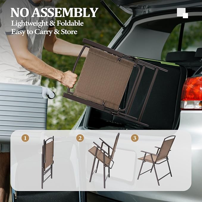 Crestlive Products Patio Folding Chairs Set of 8, Outdoor Folding Chairs with Durable Rust-Resistant Frame and Breathable Textilene Material for Outside, Brown
