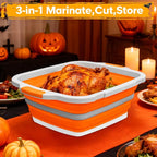 Collapsible BBQ Prep Tub with Cutting Board & Lid, Folding Food Container BPA-Free Heavy-Duty, Dishwasher Safe, Upgraded Drain Hole - for Camping, Grilling Outdoor Cooking (Orange, X-Large)