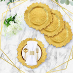 Rtteri 50 Pcs 13 Inch Charger Plates Bulk, Plastic Charger Plates with Floral Reef Design, Round Ruffled Rim Decorative Dinner Tableware for Wedding, Party, Event Table Decor(Gold)