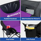 KINGROCK Oversized Rocking Camping Chair with Headrest and Carry Bag, 260LBS Capacity Folding Portable Camp Chairs for Adults, Recliner for Outdoor, Beach, Fishing, Travel, Sports Games,Purple