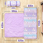 Toddler Nap Mat with Pillow and Minky Blanket, Large 55"x35" Sleeping Bag, Washable, Lightweight, Easy to Roll, Perfect for Preschool, Daycare, Kindergarten, Travel, Boys and Girls