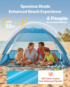 VEVOR Beach Tent Sun Shelter for 4 Person, UPF 50+ Protection, Portable Sun Shade Beach with Carrying Bag & Sand Pockets, Lightweight and Easy Setup Beach Umbrella for Camping Fishing Outdoor Picnic