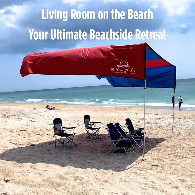 MillionShades® Beach Shade Canopy – Grande 14 ft x 14 ft Wind-Propelled™ Sun Shade for Beach with UPF 50+, 360° Views, Quiet & Lightweight Design, Easy Setup Tent - Windproof Beach Shelter
