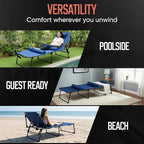 Outdoor Lounge Chair | Extra Large Portable cot incl Leg Raising adjustability | Easy Setup & Takedown | Supports Adults up to 300 lb | Ideal for Camping Patio, Balcony, Beach & More