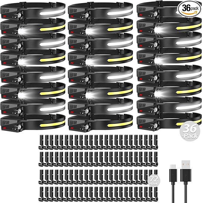 Bud K 36pack Headlamp Rechargeable, 1000 Lumen Headlamps for Adults, 230 Angles Wide Beam Headlamp & Spotlight, 6 Modes, Lightweight Head Lamps for Camping Running Cycling (36)