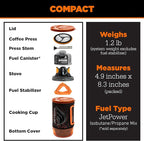 Jetboil Flash Java Portable Fast Boil Stove and Coffee Press for Camping and Backpacking, 1-Step Auto Ignition, Propane/Isobutane Burner
