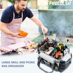 Large Grill Caddy - BBQ/Tailgating Accessories, Insulated Condiment Holder - Camping, Picnic, BBQ, Tailgating, Family Gathering - Ivory-Grey, 1 Gallon, 16"W x 11"D x 11.5"H