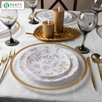 PARTY BARGAINS 13-Inch Charger Plates - 48 Pack, Clear Gold Rim, Heavy-Duty Disposable Chargers for Elegant Dining - Ideal for Weddings and Formal Events