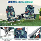 GYMAX Beach Chairs, Backpack Camping Chair with Armrest, Cooler Bag, Cup Holder, Towel Bar & Side Pockets, Sunbath Sling Tanning Lounge, Folding Layout Chair (4 Chairs Without Table, Flower)