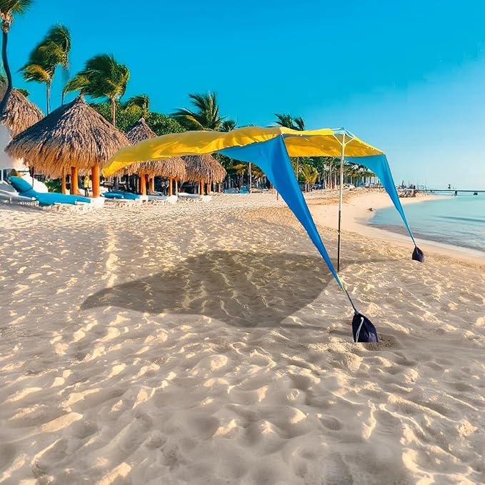 Shark FIN Shade Beach Tent Wind Sun Canopy Portable Easy Set Up UPF 50+ No Assembly Required 3-30 MPH - 1 to 8 People - Tie Downs Included - 2 Sizes Large 9' X 10' & Giant 13.5' X 10' PATENTS Pending