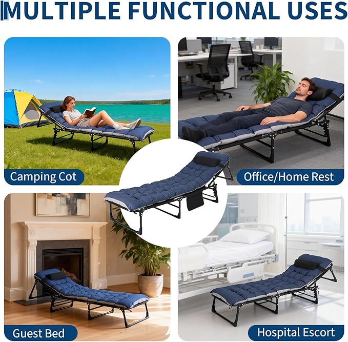 PeakPursuit Portable Camping Cot, Sleeping Cot for Adult, Heavy Duty Folding Cot Max Load 400LBS with Thick Mattress, Camping Bed for Travel Tent Day Bed Outdoor Home Guest Office Nap