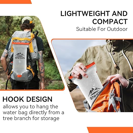Enhon 2L Water Bag for Hiking Compatible with 28mm Sawyer Water Filter, Durable TPU Material Collapsible Bladder for Camping Fishing or Traveling, PVC Free Squeeze Pouch