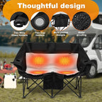 Heated Double Camping Chair with 2 20000mAh Battery Pack, 2 Control Switches 2-Person Loveseat, 550 lbs for Outdoor Sports, Picnics, Rugby Match, Lawn. Make Your Autumn and Winter Warmer
