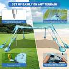 Beach Tent Sun Shelter 10x10ft Beach Canopy Easy Pop Up Sun Shade Portable UPF50+ with 8 Sandbags-2 Sand Shovel-4 Aluminum Poles-Ground Pegs for Outdoor Family Camping Fishing Backyard Picnic