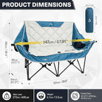 Double Camping Chair, Padded Oversized Camping Loveseat for Adults 2 Person Couch Two Seat Support 600LBS Heavy Duty Folding Camp Lawns Chairs for Outdoor Beach Backyard Tailgating Sports