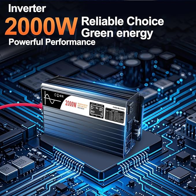 2000W Pure Sine Wave lnverter, Car Power lnverter 48V to 120V Ac Converter for Rv, Truck, Surge 4000W, (Range 40V-60V) Hardwire Port, Bluetooth