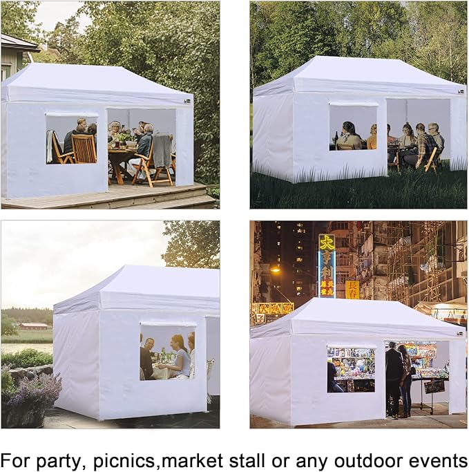 Eurmax USA Full Zippered Walls for 10 x 20 Easy Pop Up Canopy Tent,Enclosure Sidewall Kit with Roller Up Mesh Window and Door 4 Walls ONLY,NOT Including Frame and Top (Grey)
