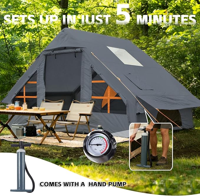 Inflatable Tents for Camping - Easy Blow Up Glamping Tent with Hand Pump, Waterproof PVC Air Inflatable Tent House for Family Weekend Camping