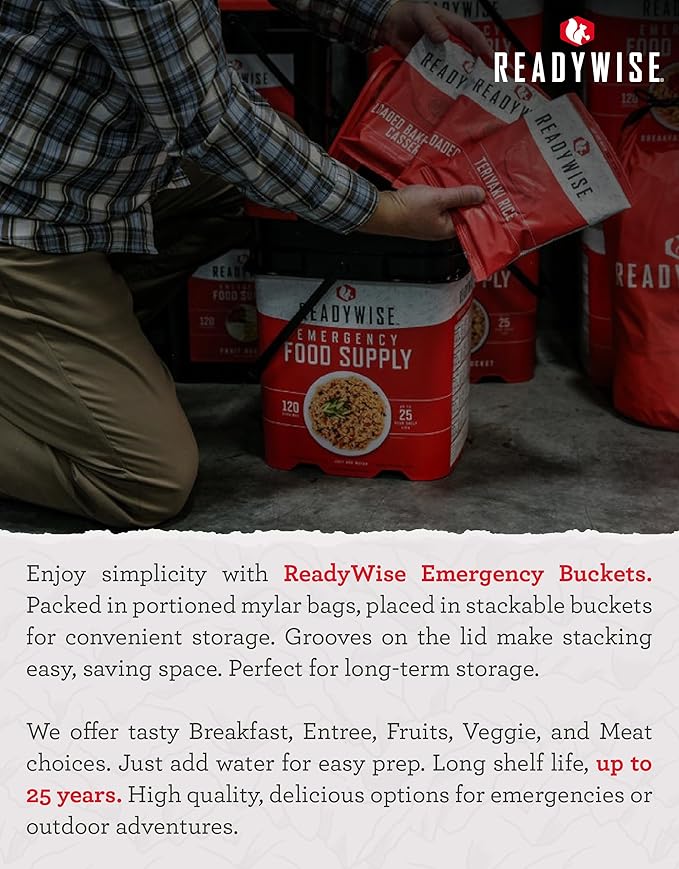 ReadyWise Emergency Food Supply - 120 Servings Fruits and Vegetables Survival Kit Boxes, Dehydrated Meals & Freeze Dried Prepper Food for Backpacking & Camping Essentials, up to 25 Year Shelf Life